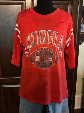 1970’s Artex Georgia Bulldogs Red 3/4 Sleeve Jersey Tee with White Sleeve Stripe